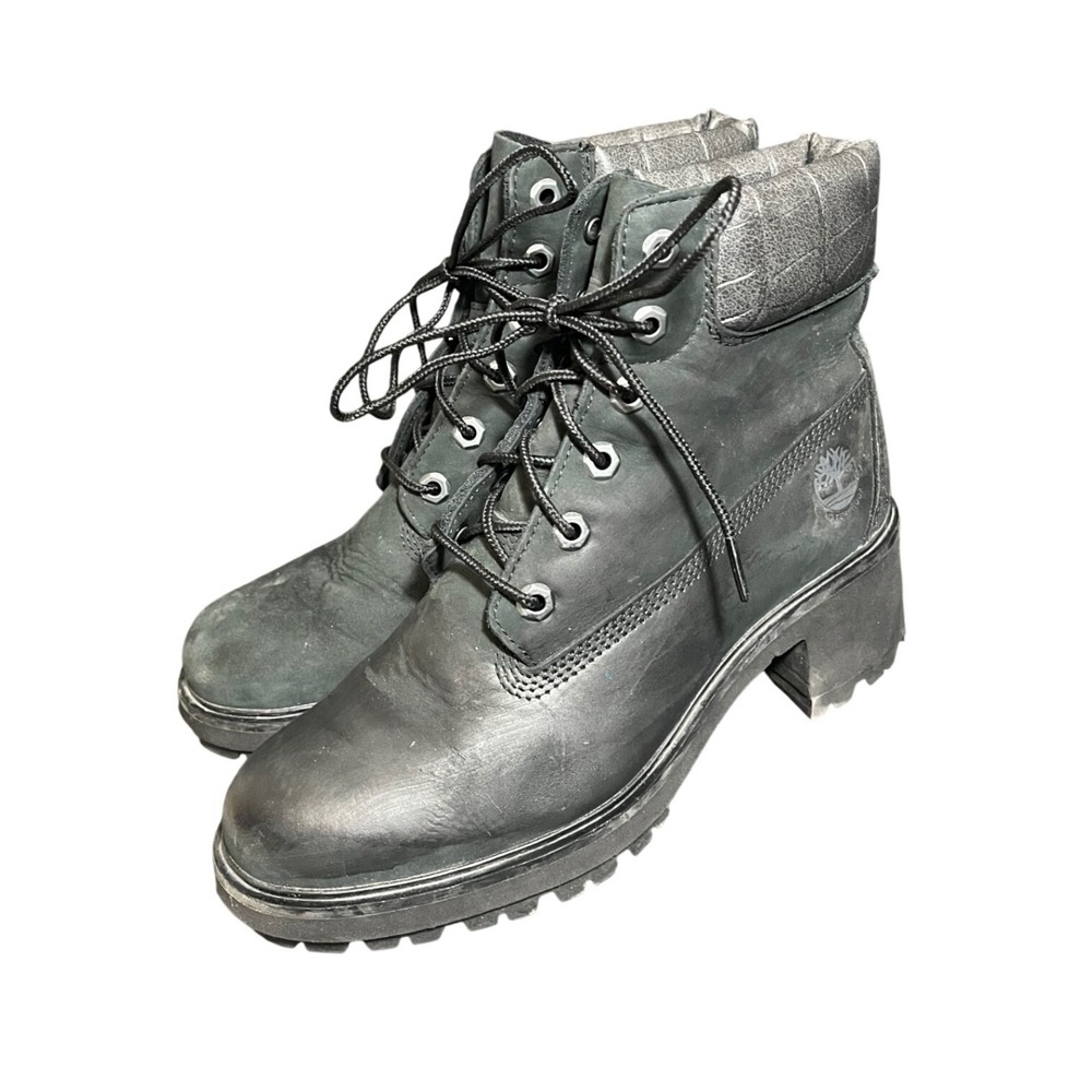 Timberland Kinsley 6 Inch Boots Womens 8.5 Black Leather Croc Embossed Collar